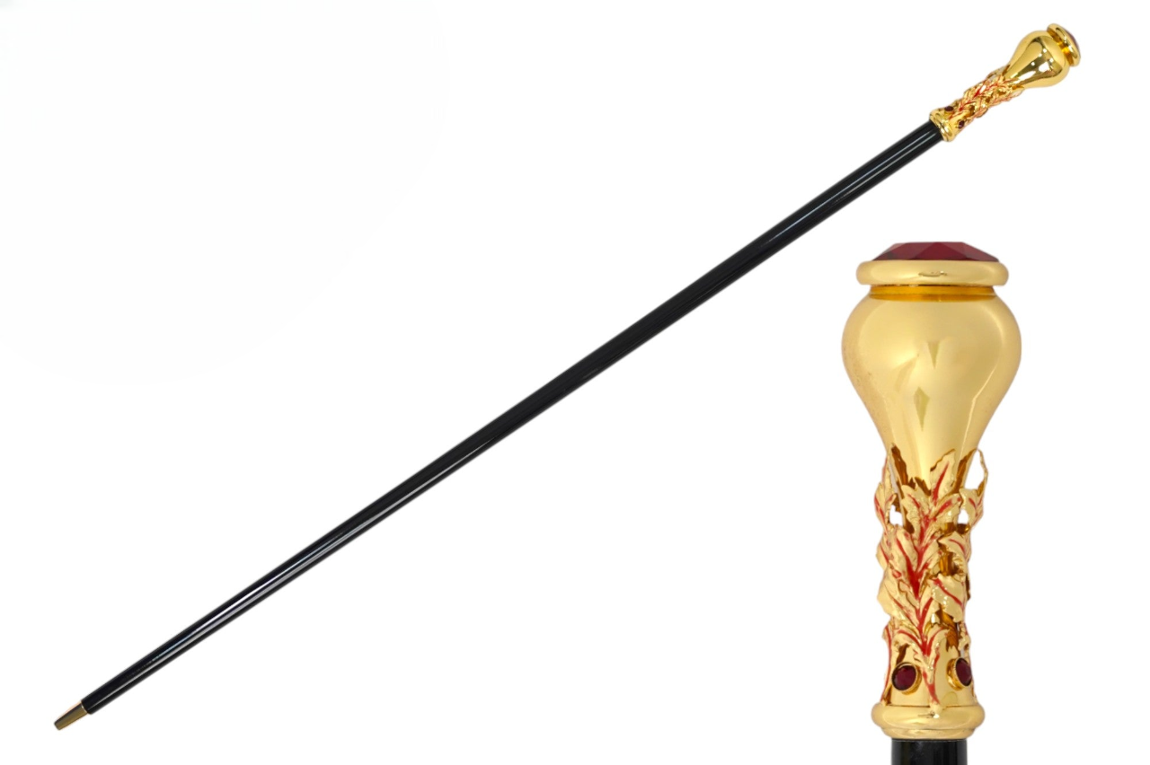 Luxury Walking Cane – Handcrafted Italian 24K Gold-Plated Red Crystal Handle