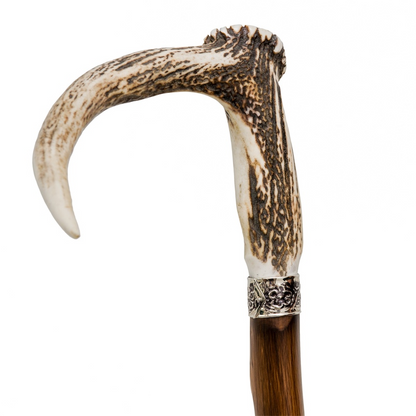 Luxury Deer Antler Cane - Handmade Chestnut Wood Shaft with Durable Horn Tip