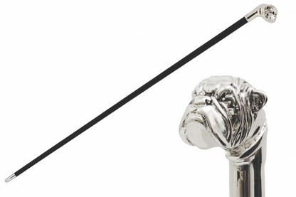 Silver Bulldog Walking Cane – Luxury Handmade Italian Polished Wood Designer Cane