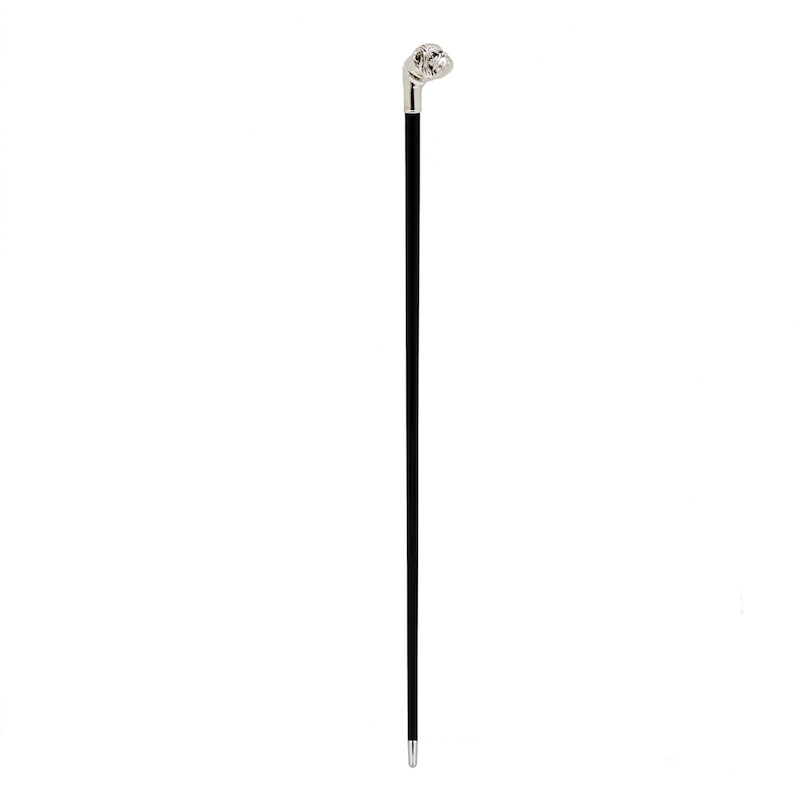 Silver Bulldog Walking Cane – Luxury Handmade Italian Polished Wood Designer Cane