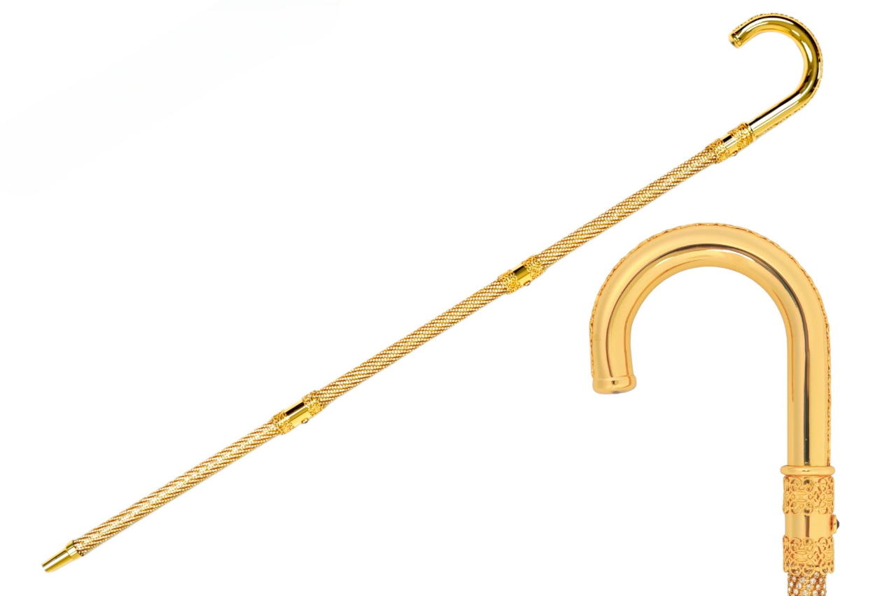 Luxury Walking Cane – Swarovski Crystal Encrusted, Gold Plated Cane Handmade in Italy