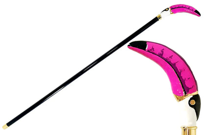 Luxury Walking Cane – 24K Gold Toucan Hand-Enamelled Brass Handle | Italian Craft