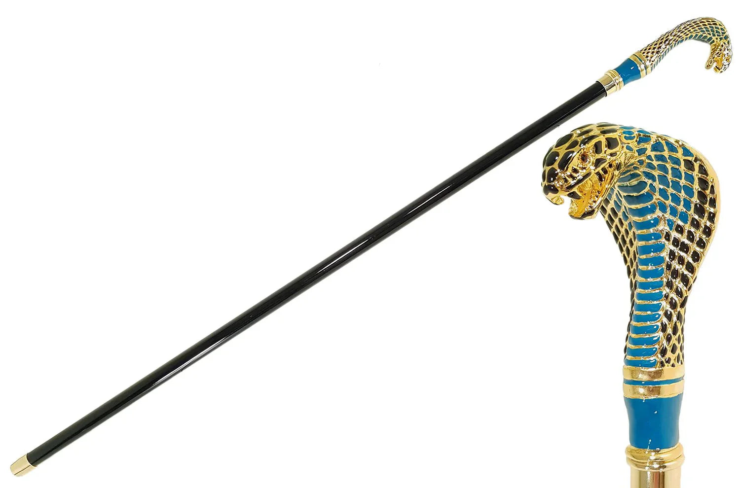Cobra Walking Cane – Handcrafted 24K Gold Cane with Enamelled Handle & Black Lacquered Shaft