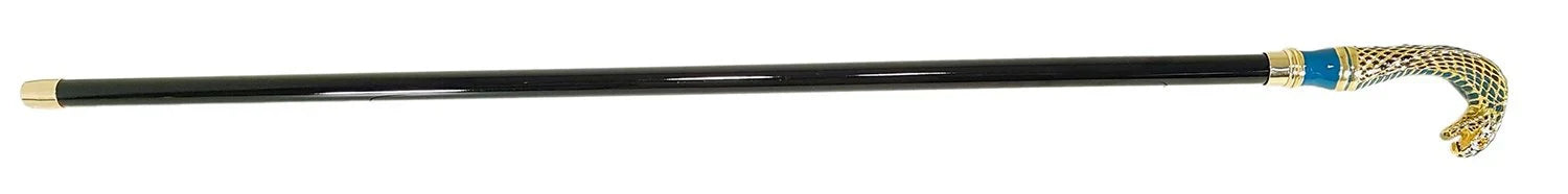 Cobra Walking Cane – Handcrafted 24K Gold Cane with Enamelled Handle & Black Lacquered Shaft