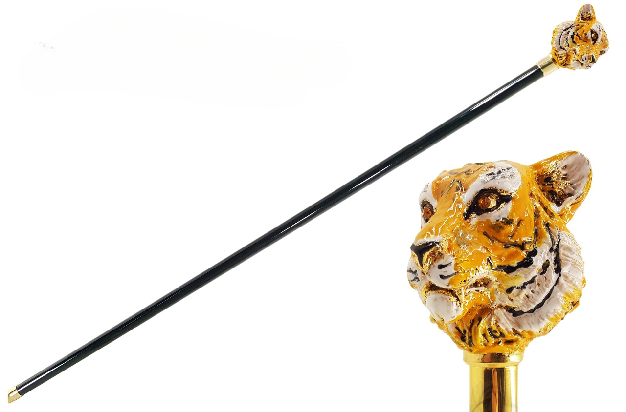Luxury Walking Cane – Handcrafted Siberian Tiger Cane with 24K Gold Accents
