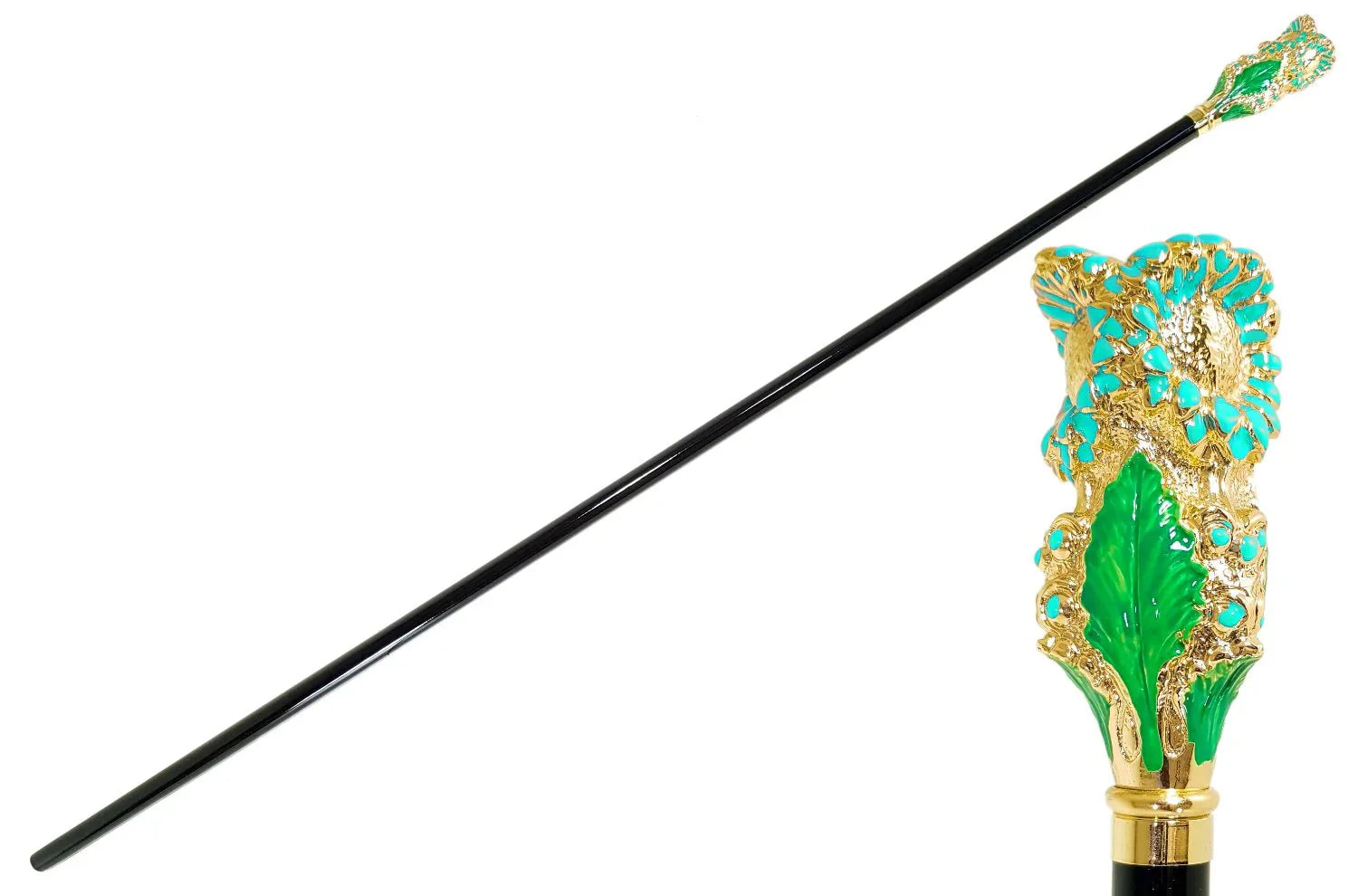 Luxury Walking Cane – 24K Gold Walking Stick with Enamel Handle & Floral Design