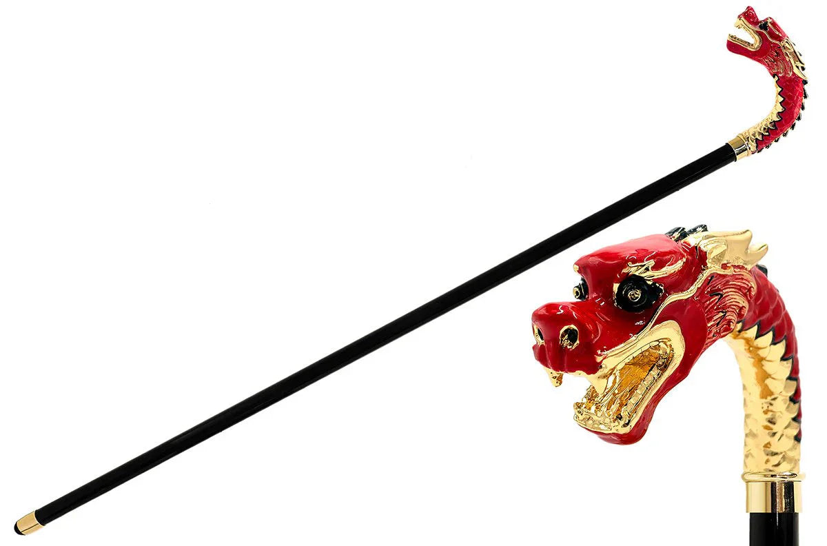 Luxury Dragon Walking Cane – Handmade Italian 24K Gold Walking Stick with Enamel Handle