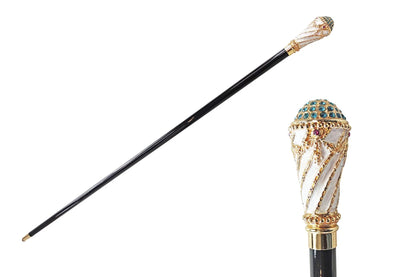 Luxury Gold Walking Cane – Hand-Painted Art Cane with Swarovski Crystals & Black Beech Wood