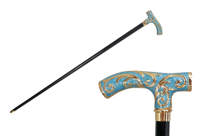 Luxury Crutch Walking Stick – Tiffany Blue Cane With 24K Gold Handle & Durable Black Beech Wood