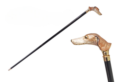 Hand-Enameled Walking Stick – Italian Luxury Greyhound Handle Cane with 24K Gold