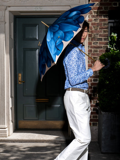 Blue Floral Designer Umbrella for Men | Luxury Fashion Umbrella