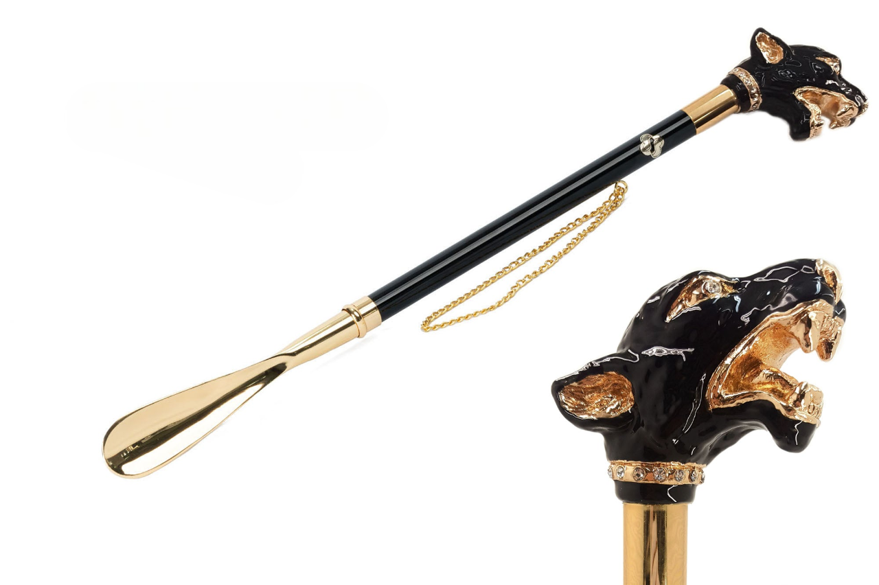 Gold Plated Shoehorn - 24K Gold Hand-Painted Puma Handle | Luxury Italian Design