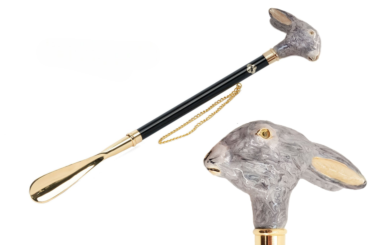 Gold Plated Shoehorn – Long Handled Rabbit Design with 24K Brass Handle
