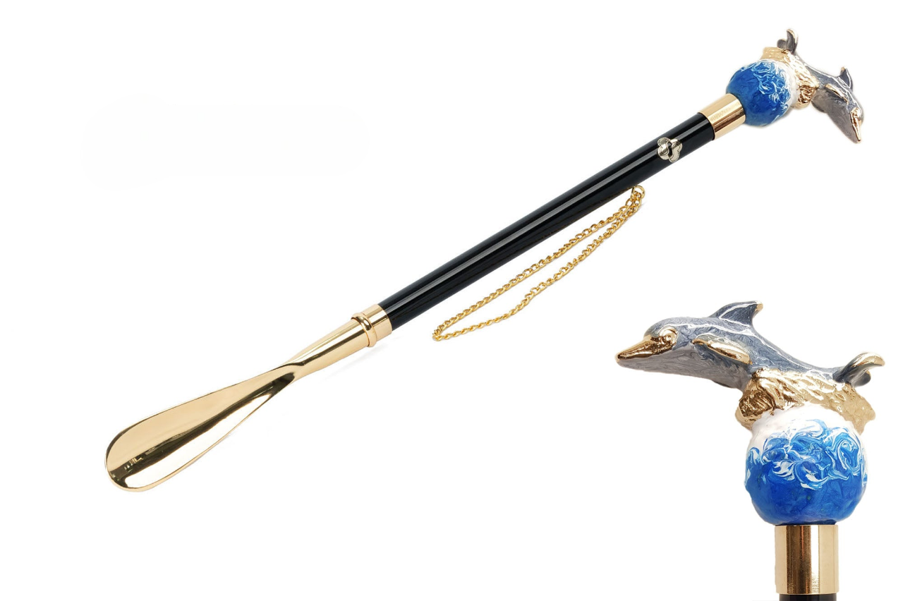 Gold Plated Shoeshorn – Elegant Long Handled Dolphin Motif with Gift Box