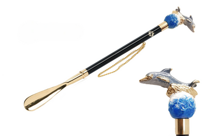 Gold Plated Shoeshorn – Elegant Long Handled Dolphin Motif with Gift Box