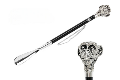 Silver Plated Shoehorn – Long Handled Italian Monkey Motif with Gift Box