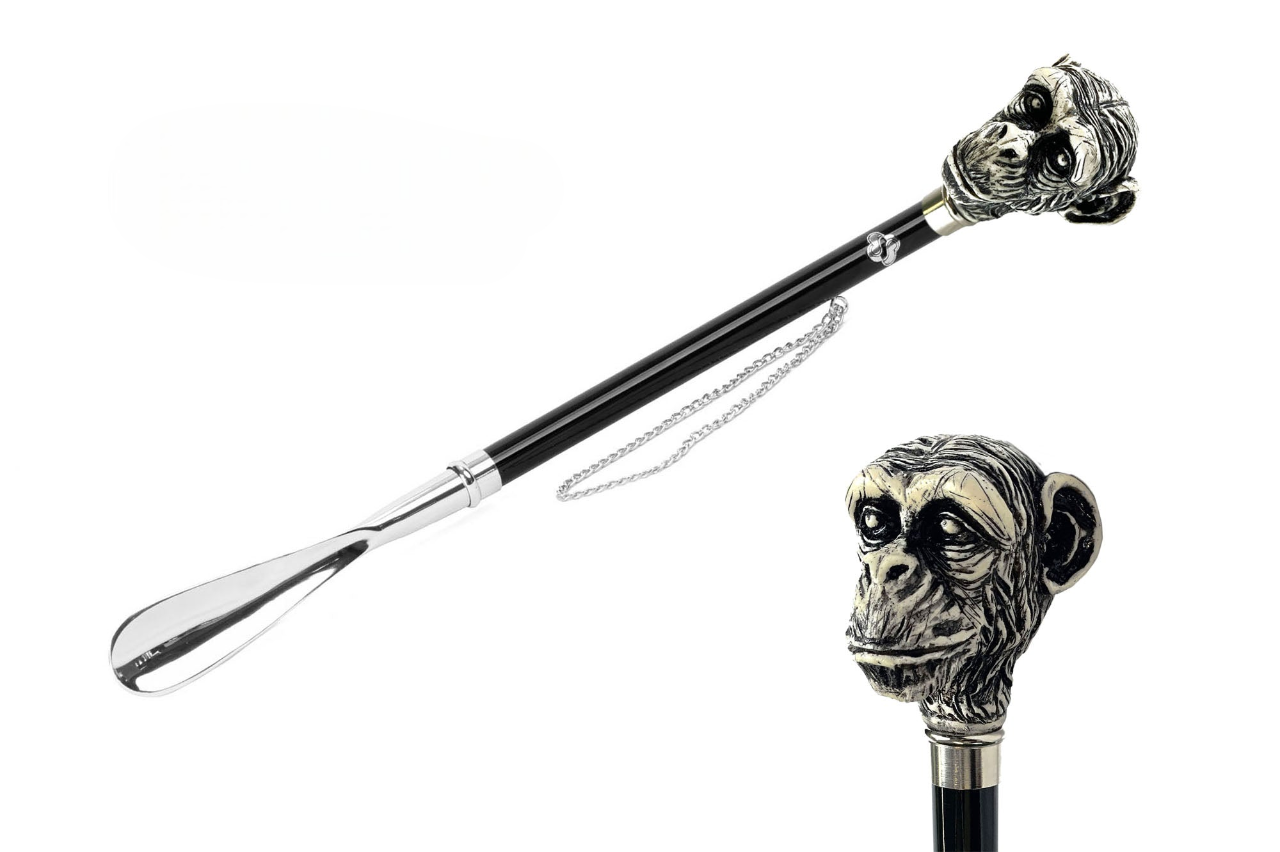 Silver Plated Shoehorn – Handcrafted Italian Monkey Handle, 925 Silver Plating Gift