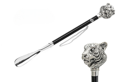 Silver Plated Shoehorn | Handcrafted Italian Tiger Handle Long Design