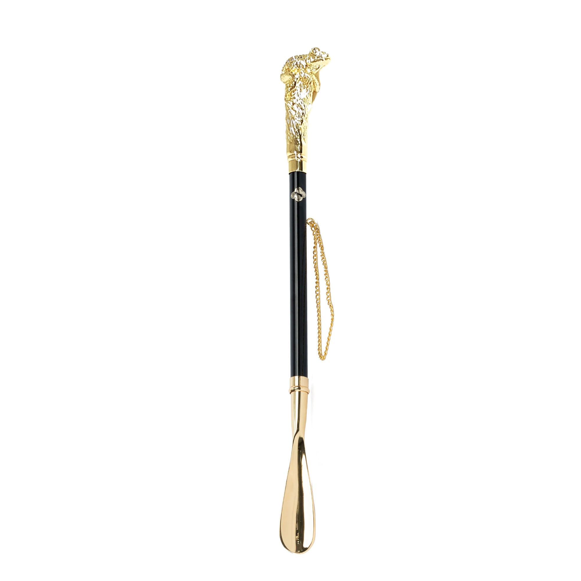 24K Gold Shoehorn – Handcrafted Italian Frog Handle With Sapphire Crystals
