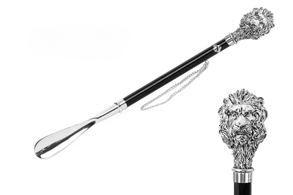 Silver Plated Shoehorn – Long Handled Lion Handle Shoe Horn Gift Box