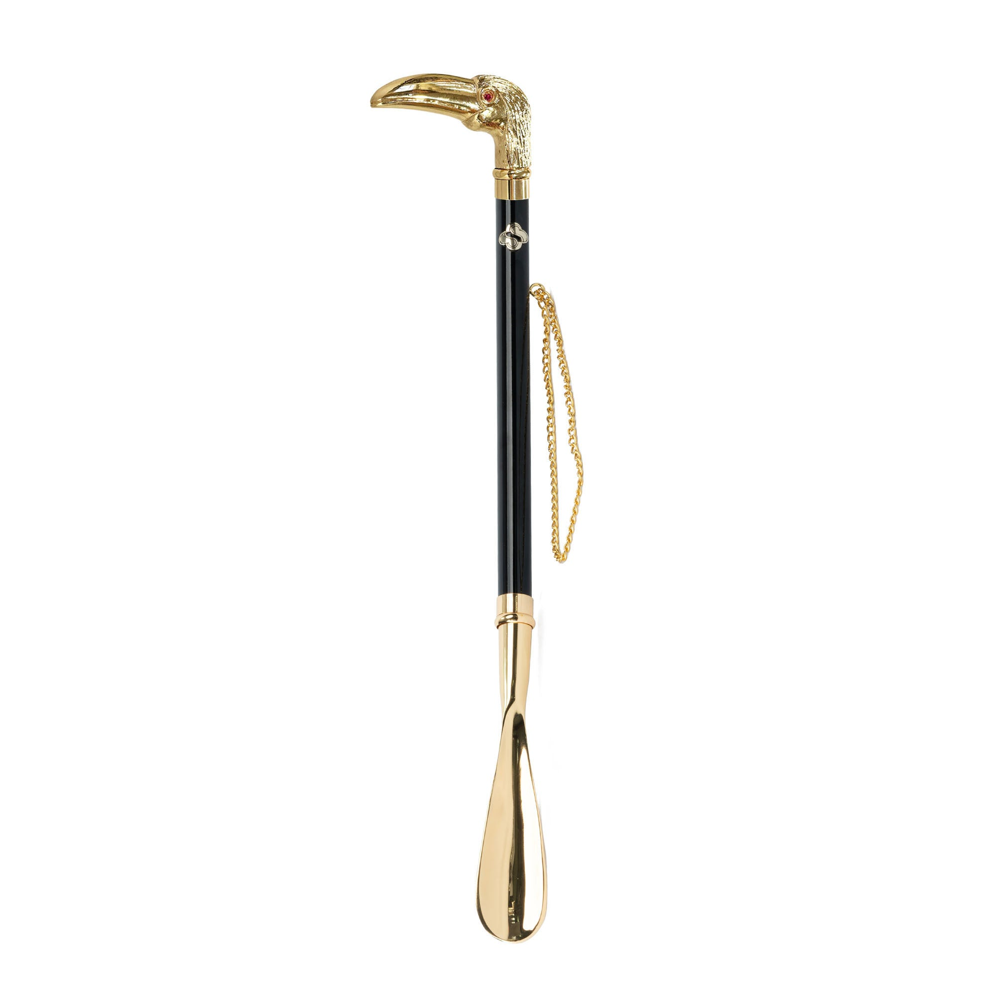 24K Gold Shoehorn – Handcrafted Long Handle with Tropical Toucan Design