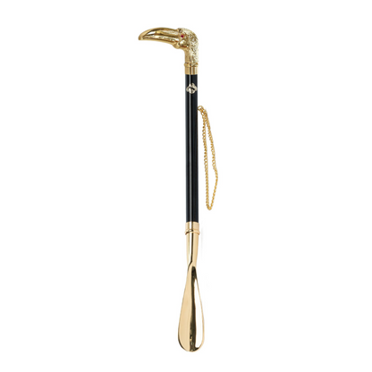 24K Gold Shoehorn – Handcrafted Long Handle with Tropical Toucan Design
