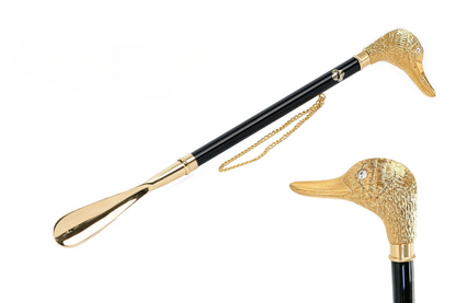 Handmade Shoehorn – Long Handled Gold Plated Duck Handle | Ergonomic Grip