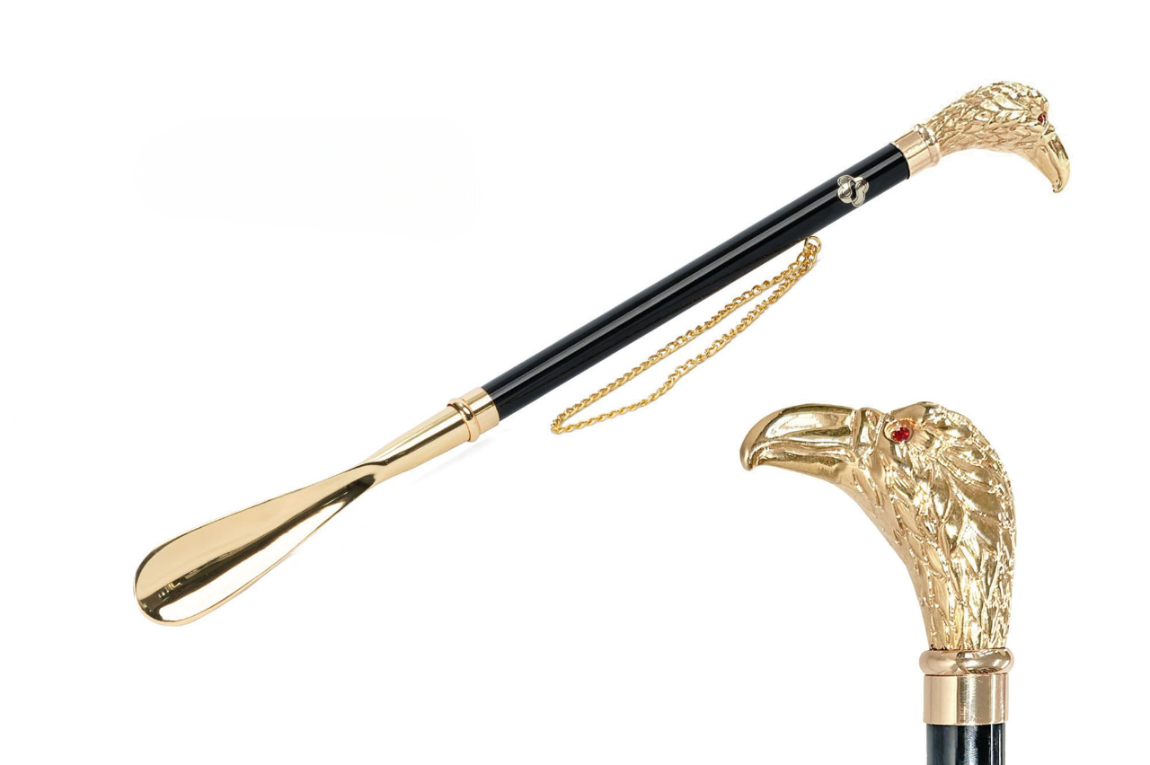 Italian Luxury Shoehorn – Handcrafted Gold Plated Bird of Prey Handle, 53cm