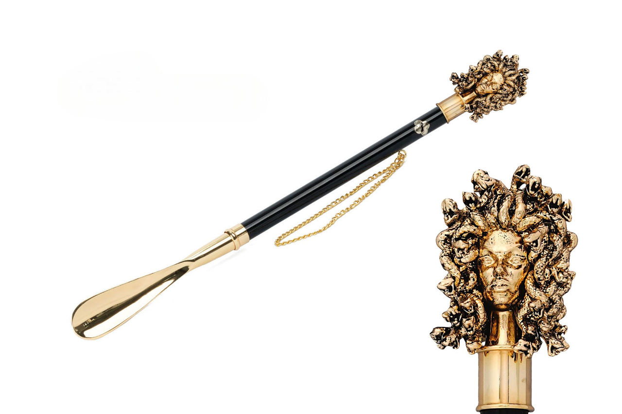 Gold Plated Shoehorn – Handmade Italian Luxury Accessory With Medusa Handle