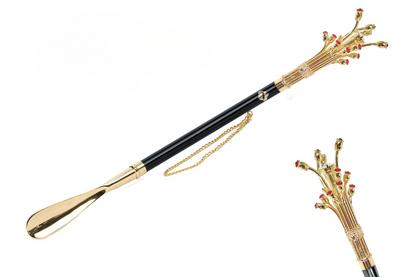 Handmade Crystal Shoehorn – Long Handled Gold Plated Brass Handle with Crystals