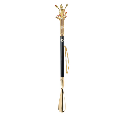 Handmade Crystal Shoehorn – Long Handled Gold Plated Brass Handle with Crystals