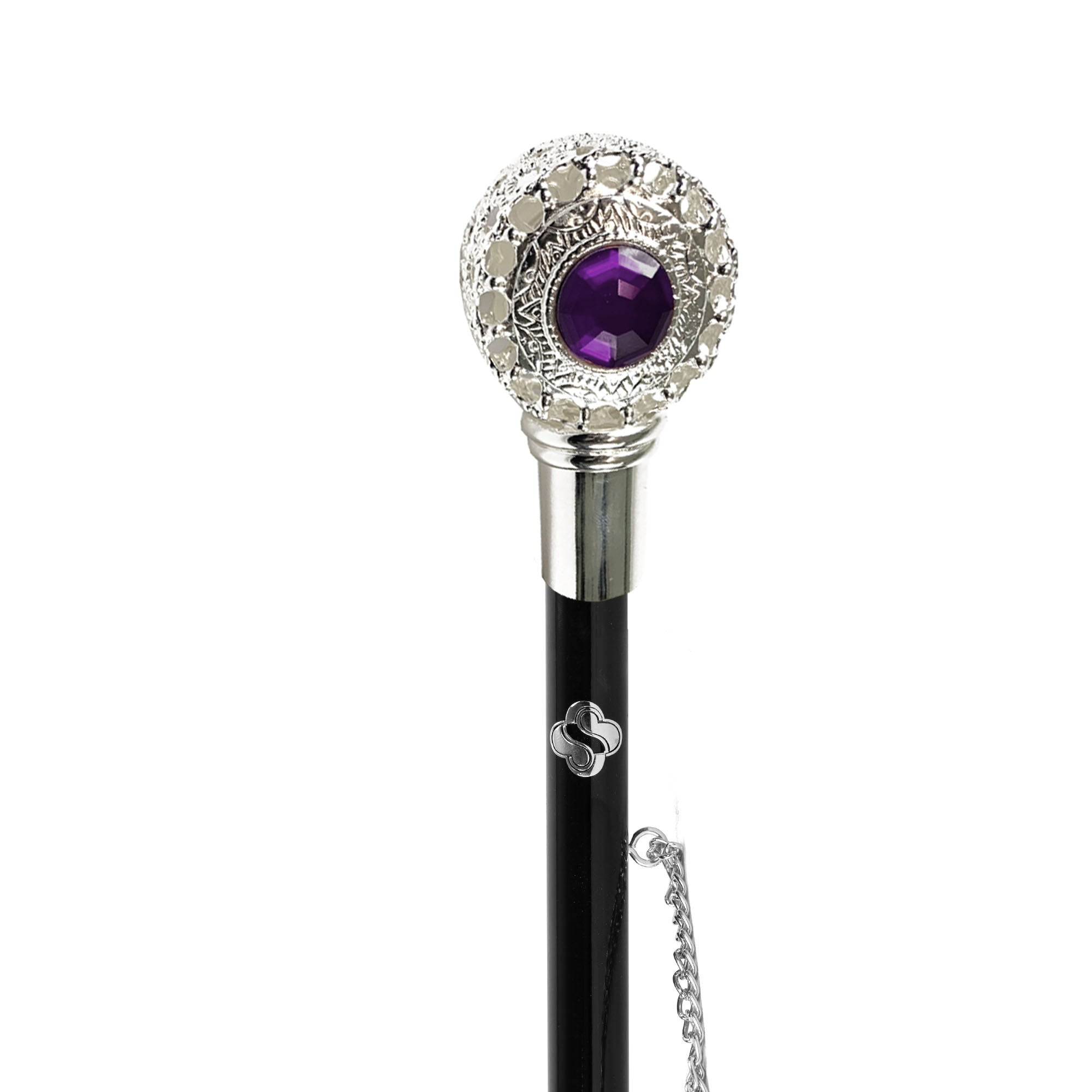 Silver Shoehorn - Italian Luxury 925 Silver Plated Long Handle with Amethyst Crystal