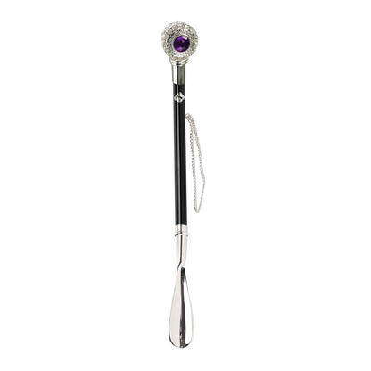 Silver Shoehorn - Italian Luxury 925 Silver Plated Long Handle with Amethyst Crystal