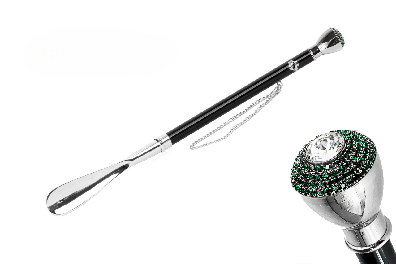 Silver Shoehorn – Handcrafted Italian 925 Silver Plating with Emerald Knob