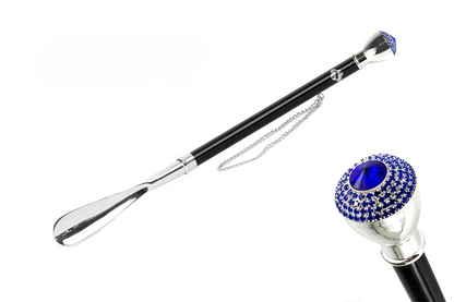 Italian Silver Shoehorn – Handcrafted Long-Handled Shoe Horn with Sapphire Crystals