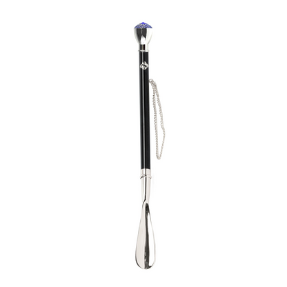Italian Silver Shoehorn – Handcrafted Long-Handled Shoe Horn with Sapphire Crystals