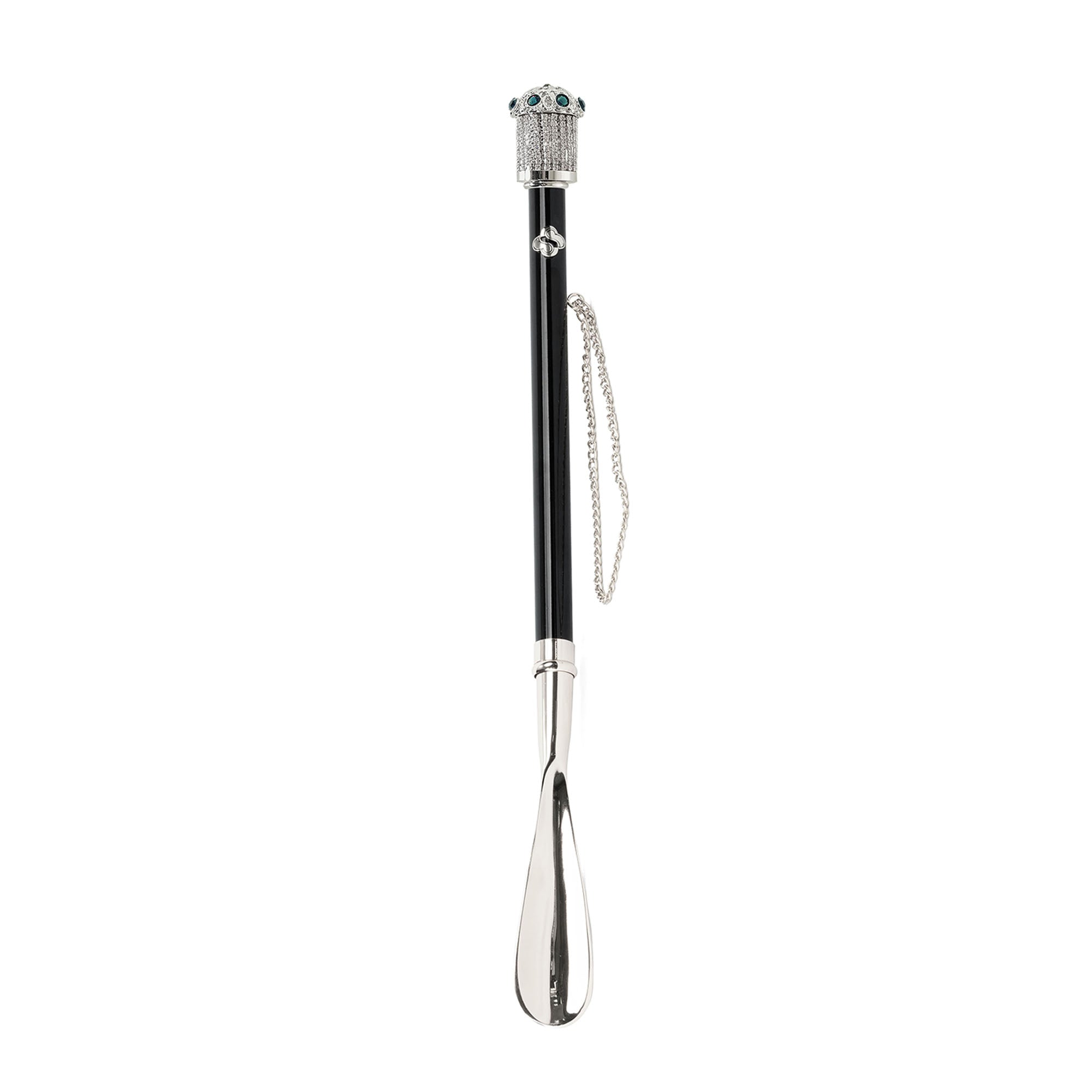 Stylish Shoehorn – Long Handled Silver Plated with Blue Crystal Handle Gift Box
