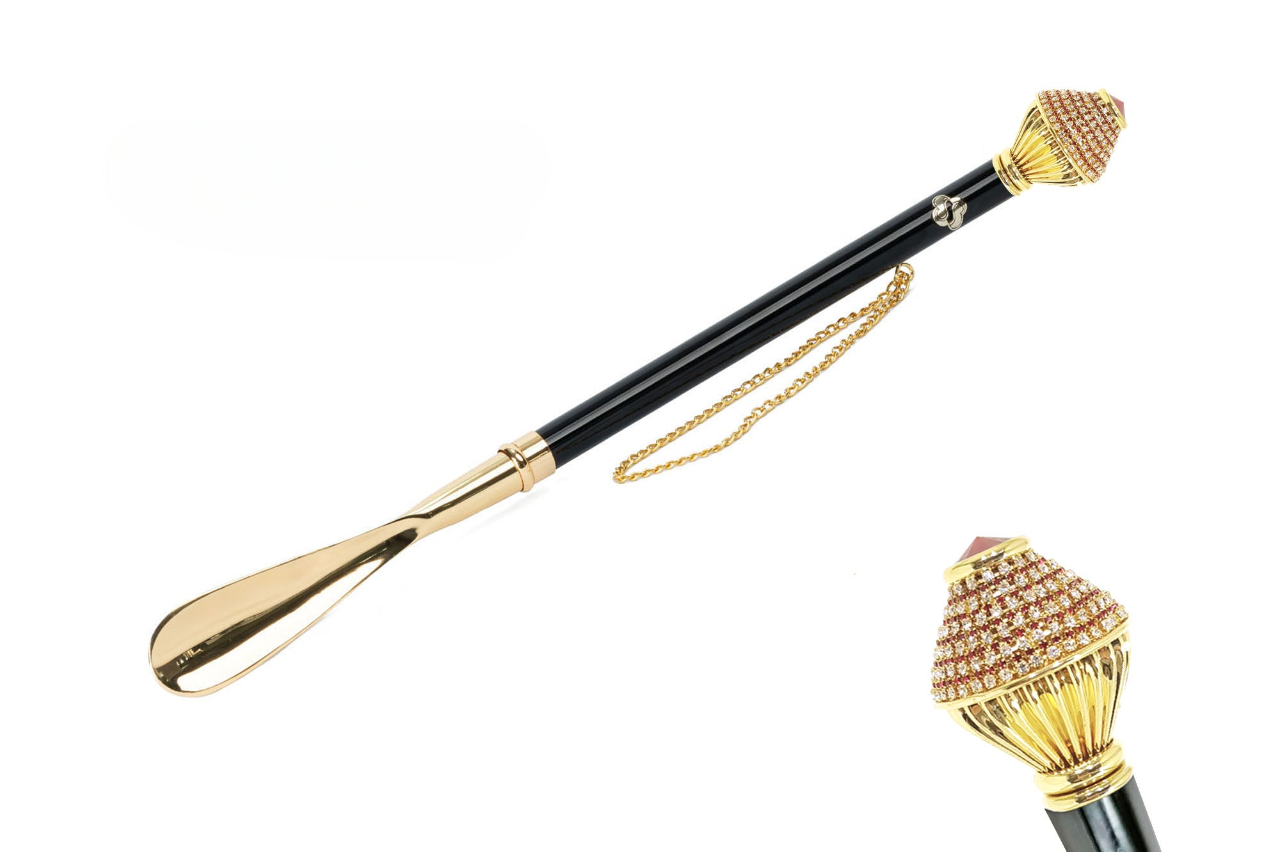 24K Gold Shoehorn – Long Handled, Handcrafted Italian Design with Crystals