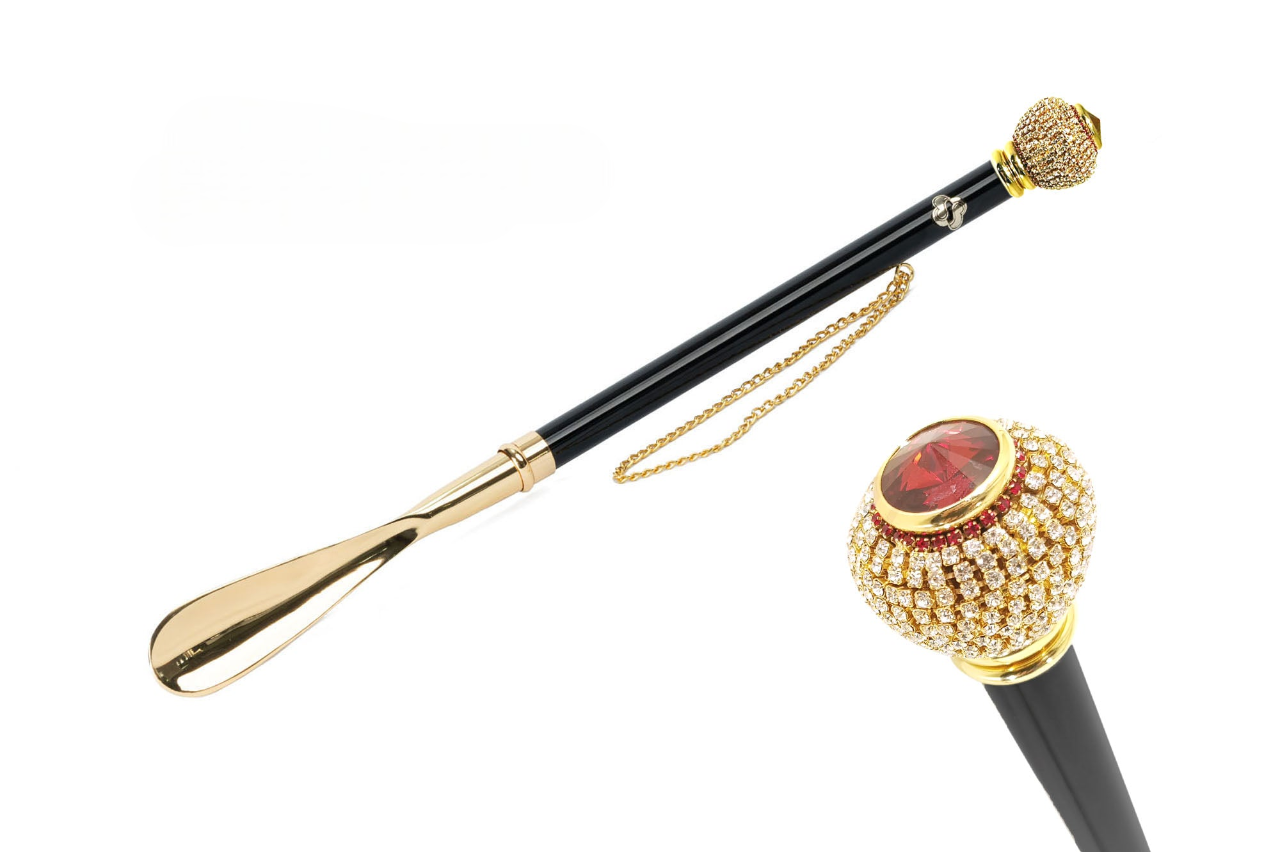 Gold Plated Shoehorn – Handcrafted Italian Long Handle With Crystal Embellished Design
