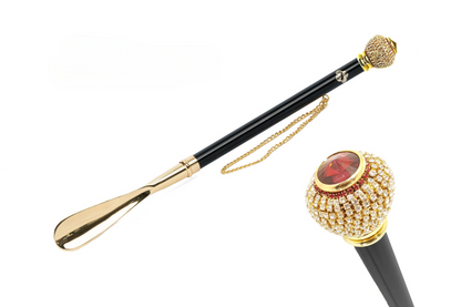 Gold Plated Shoehorn – Handcrafted Italian Long Handle With Crystal Embellished Design