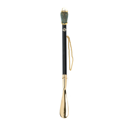 24K Gold Shoehorn – Handcrafted Long Handled Luxury Shoe Horn Gift with Aquamarine Crystals