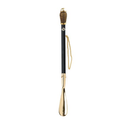24K Gold Shoehorn – Handcrafted Long-Handled Brass Shoe Horn with Jet Crystals