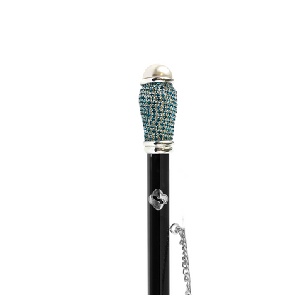 Silver Plated Shoehorn – Handcrafted Italian Long Handle with Aquamarine Crystals