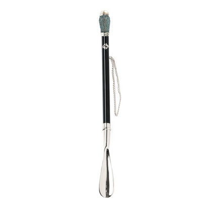 Silver Plated Shoehorn – Handcrafted Italian Long Handle with Aquamarine Crystals