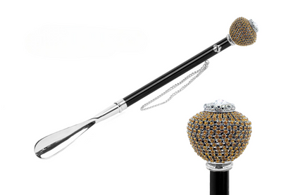 Designer Shoehorn – Long Handled Silver Plated Shoe Horn Tool with Topaz Crystal Handle