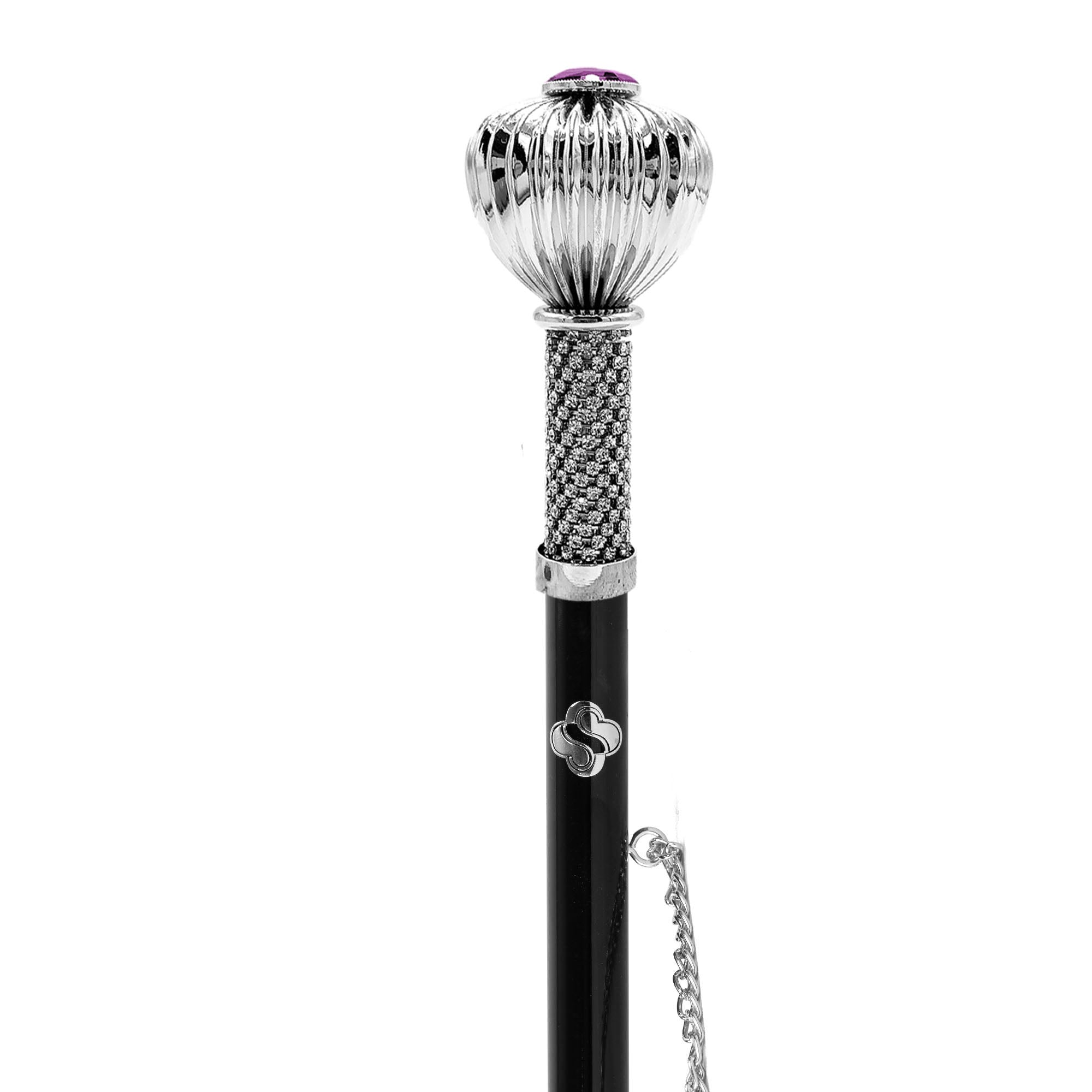 Silverplated Shoehorn – Long Handled Italian Flower Handle with Crystals