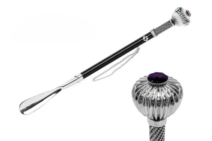 Silverplated Shoehorn – Long Handled Italian Flower Handle with Crystals
