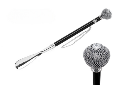 Silverplated Shoehorn – Long Handled, Handcrafted Italian Design with Crystals