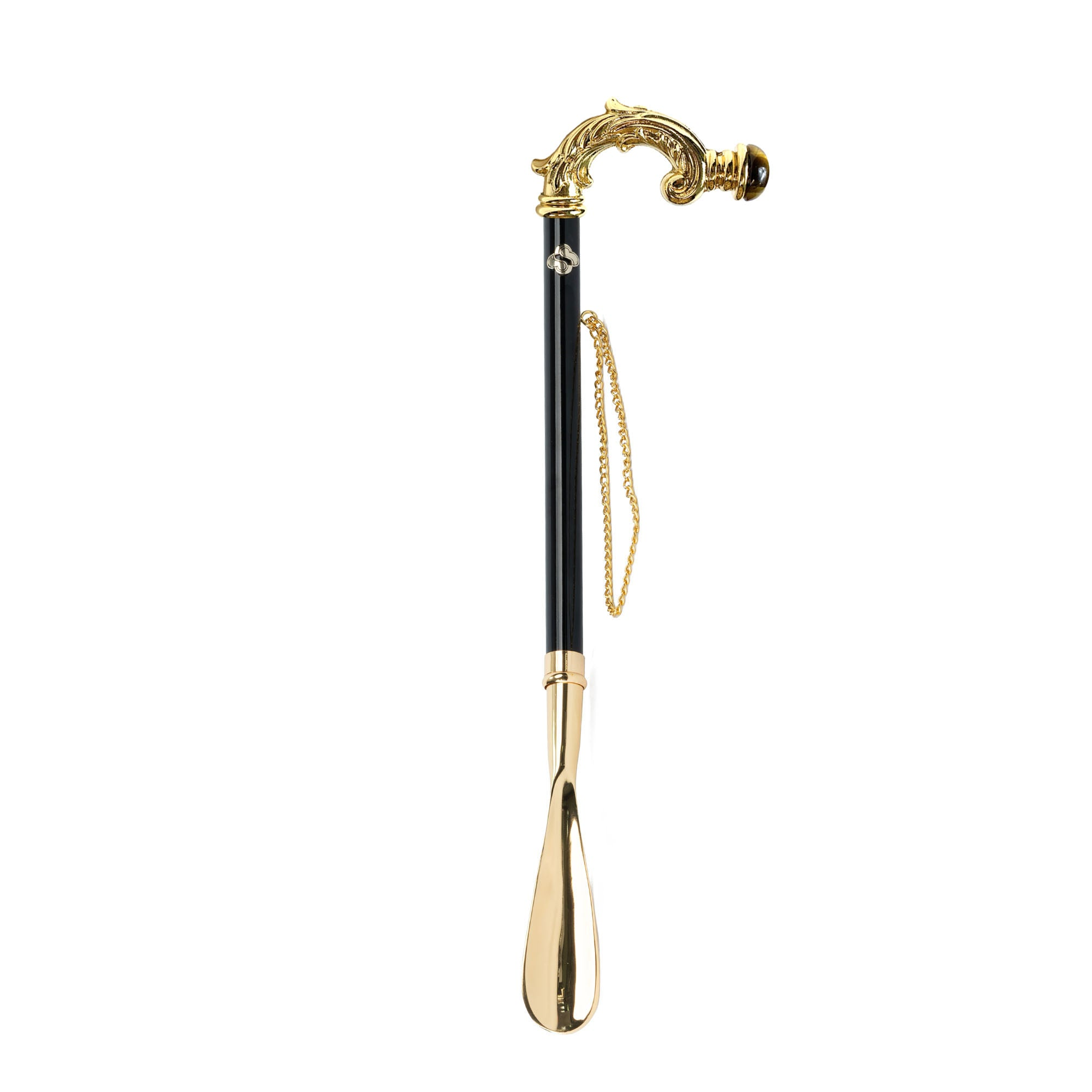 Gold Shoehorn – Italian Handcrafted Luxury with Tiger Eye Stone, 24K Gold Plated