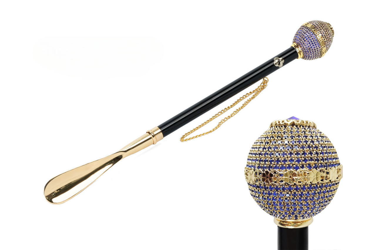 Luxury Italian Shoehorn – Handmade 24K Gold Plated Brass with Sapphire Crystal Handle